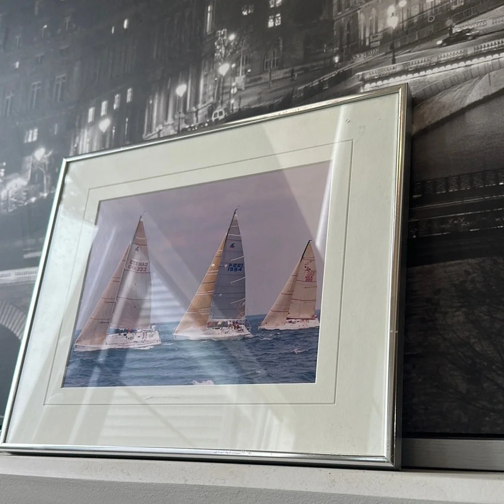 Vintage Photography Print Sailboat Art with Blue and Cream Tones - Picture 3 of 15